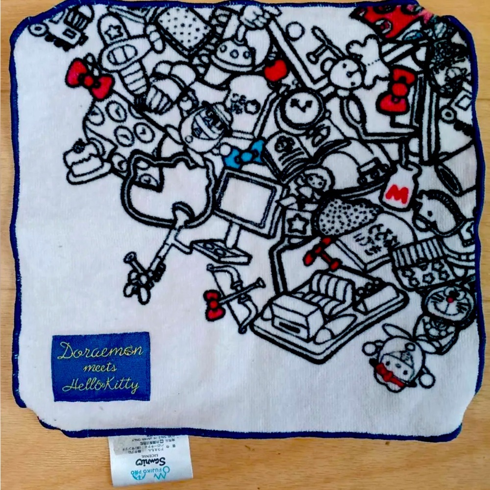 HELLO KITTY x DORAEMON Collab Face Cloth Towel Sanrio JAPAN Anime Kawaii Wipe